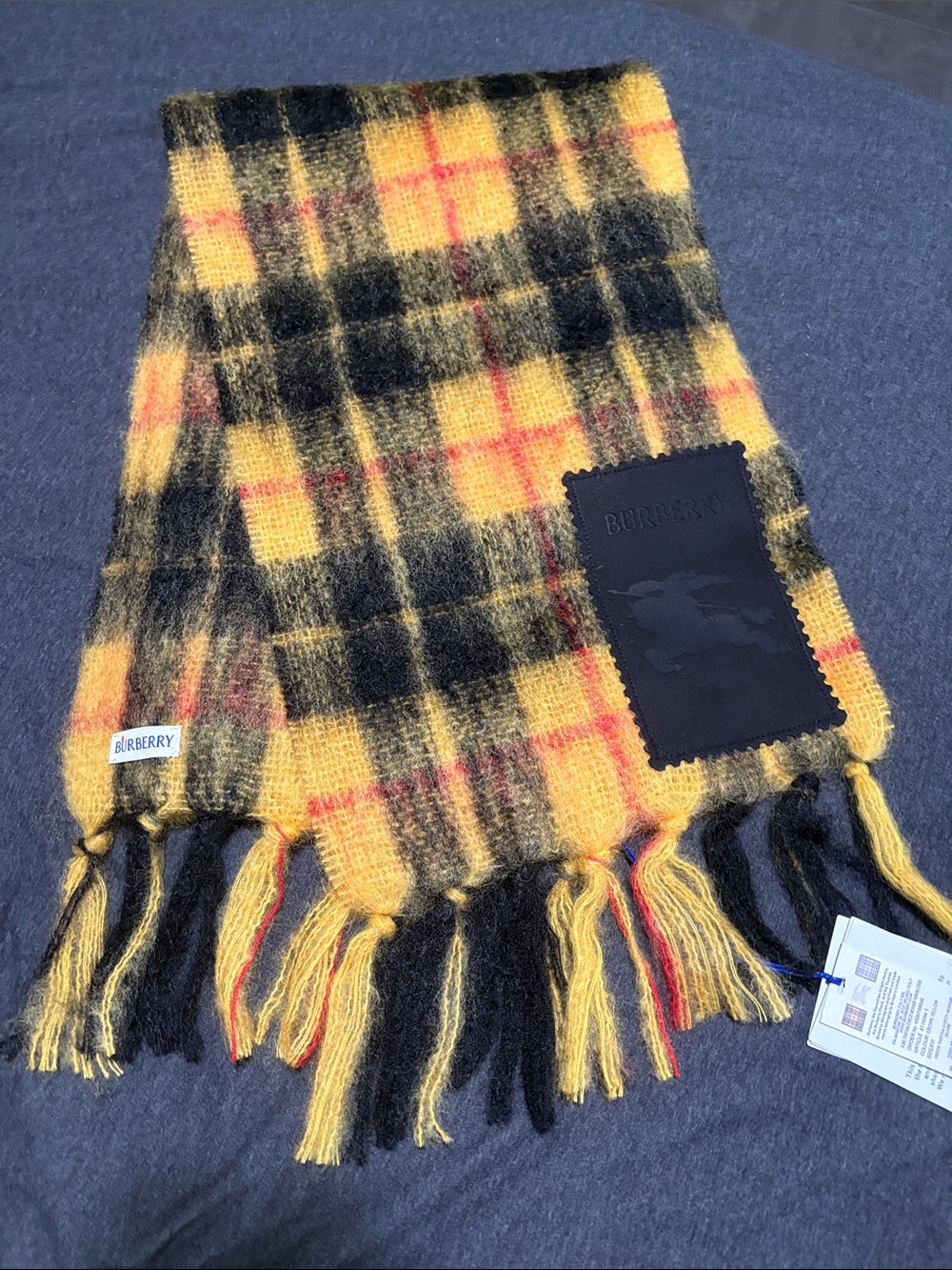 BNWT Burberry Mohair/Wool Yellow Black Plaid Scarf